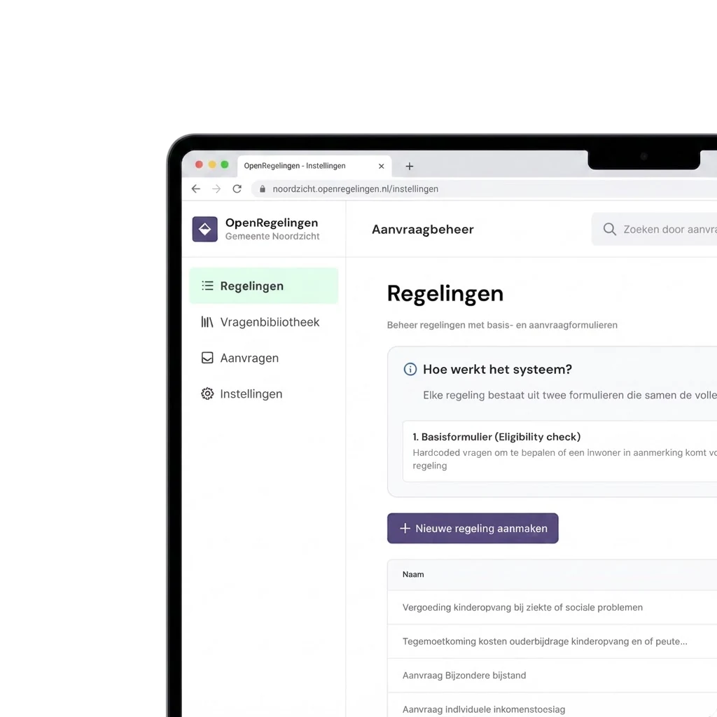 OpenRegelingen beheerscherm met regelingen