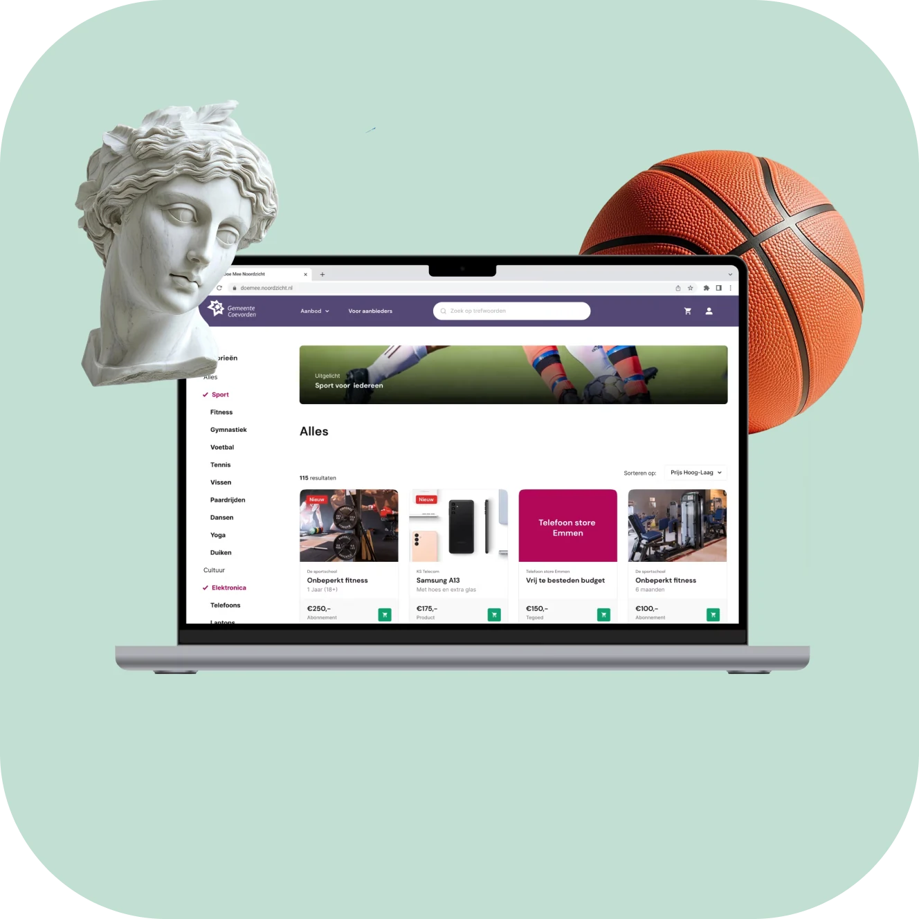 Webshop van Gemeentewinkel op laptop en telefoon